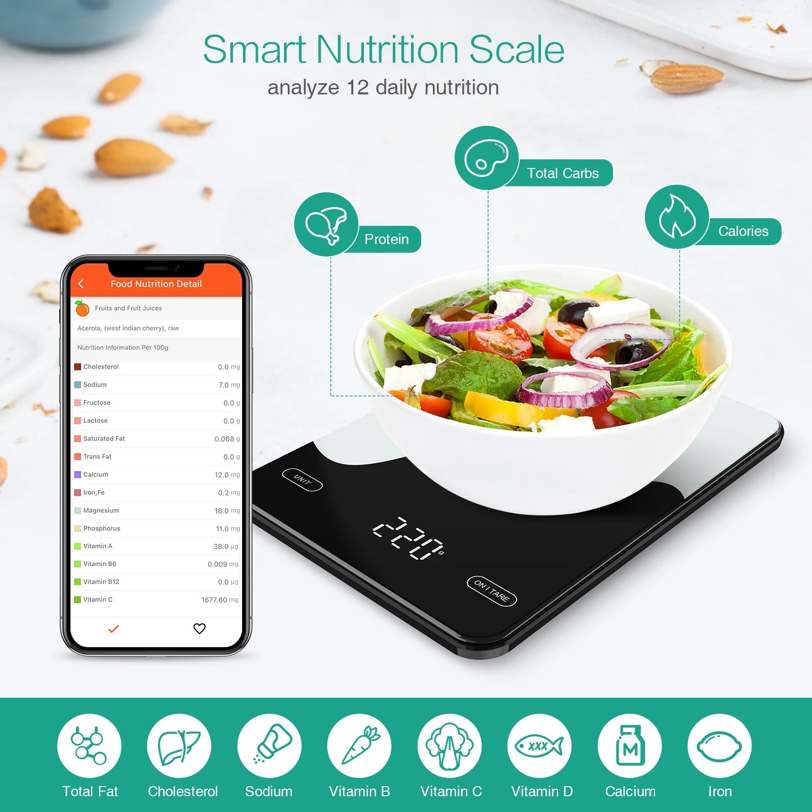 Smart Digital Food Scale with Nutrition App - Kitcharoo